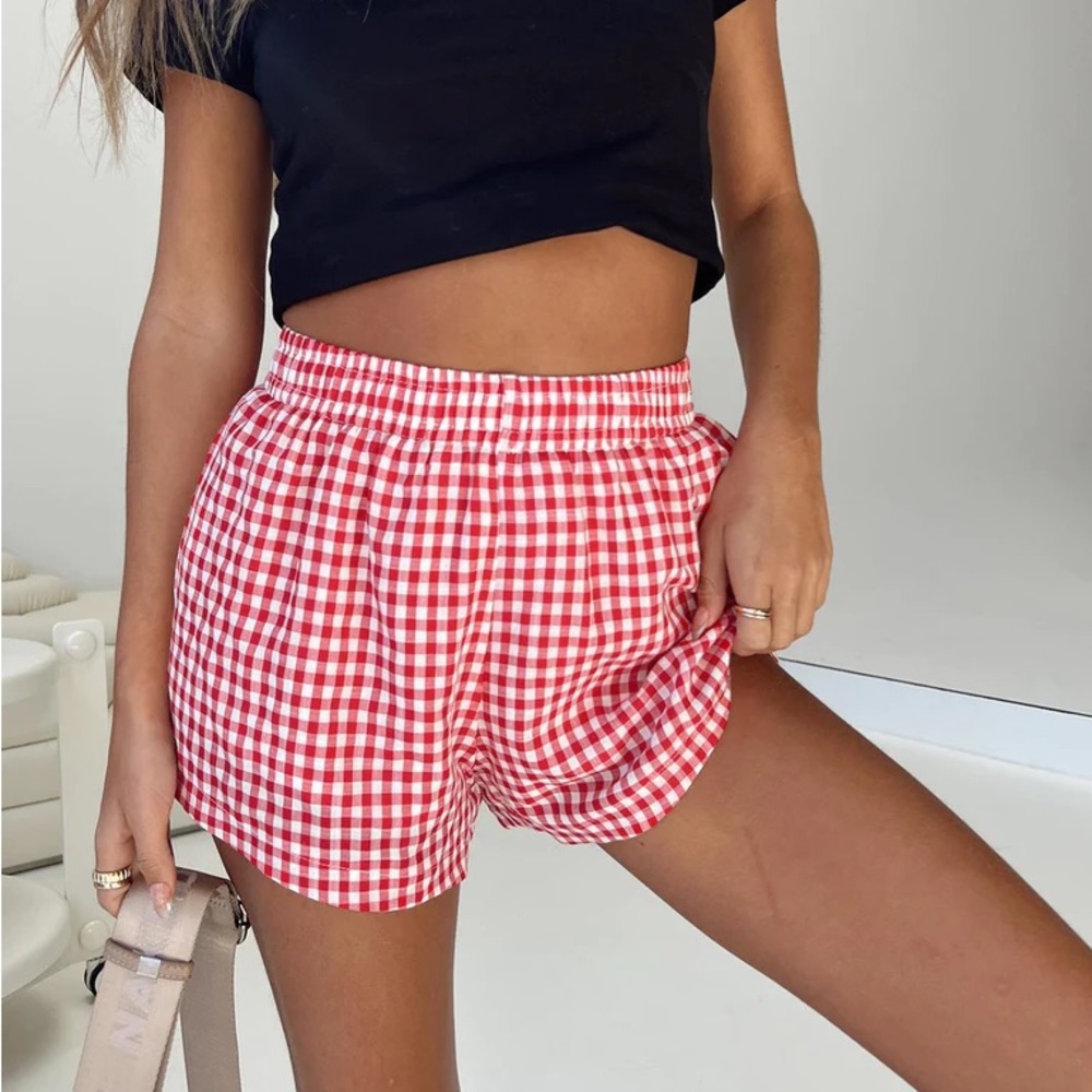 PRINCESS POLLY Beach House Shorts Red / White Gingham